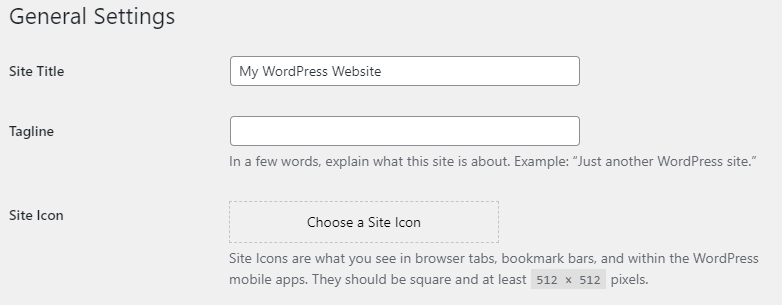 site icon in the general settings