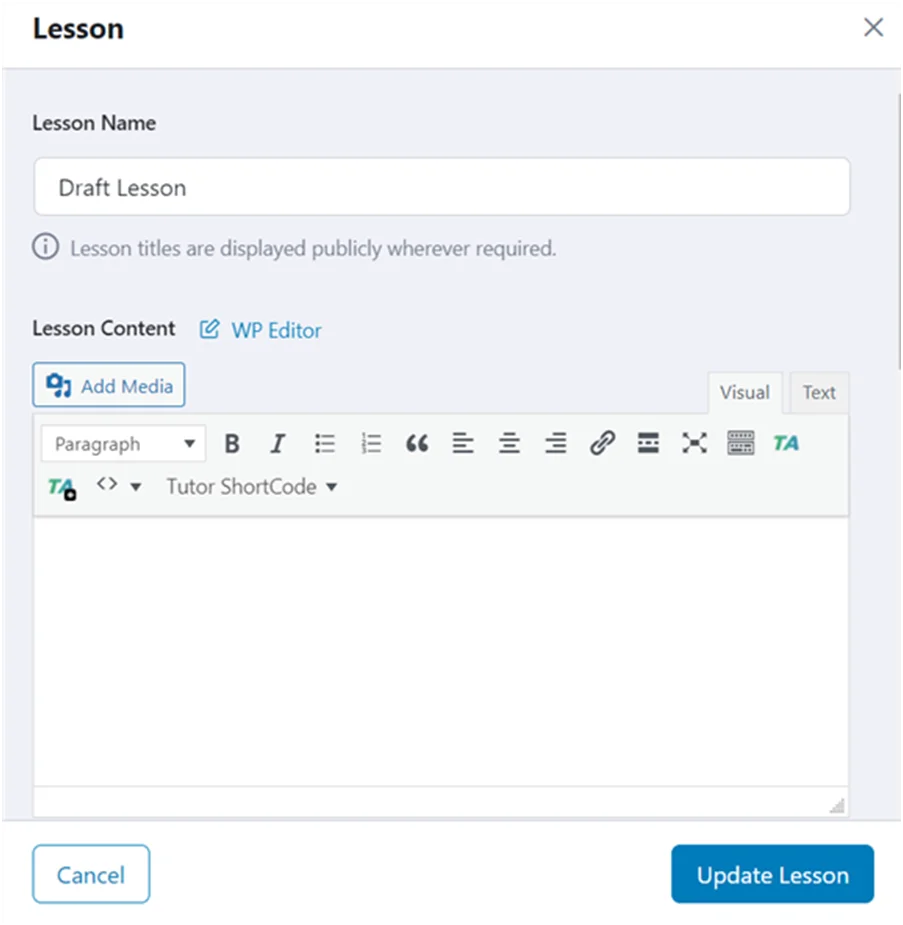 Add Lesson-Tutor LMS