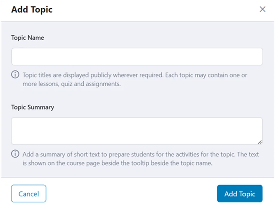 Add Topic-Tutor LMS