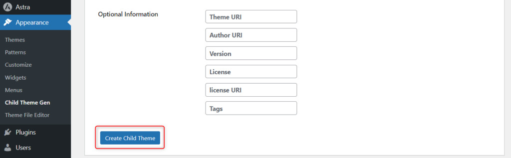 Create Child Theme-WP Child Theme Generator