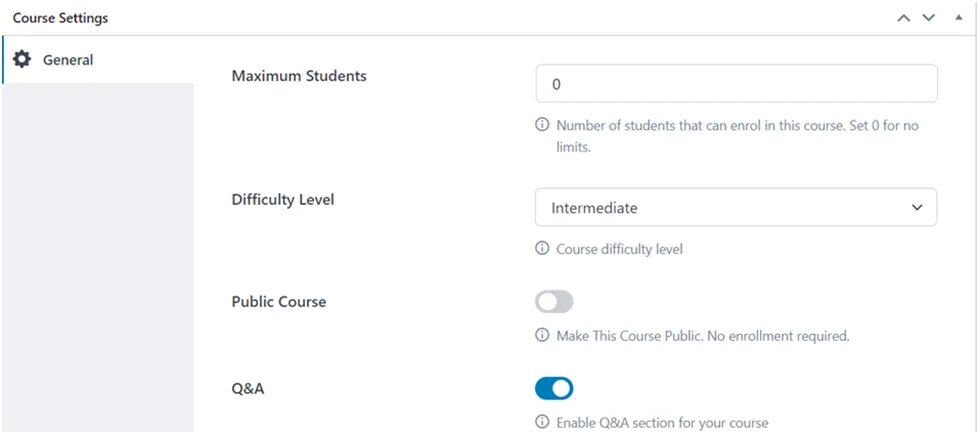 General Course Setting-Tutor LMS