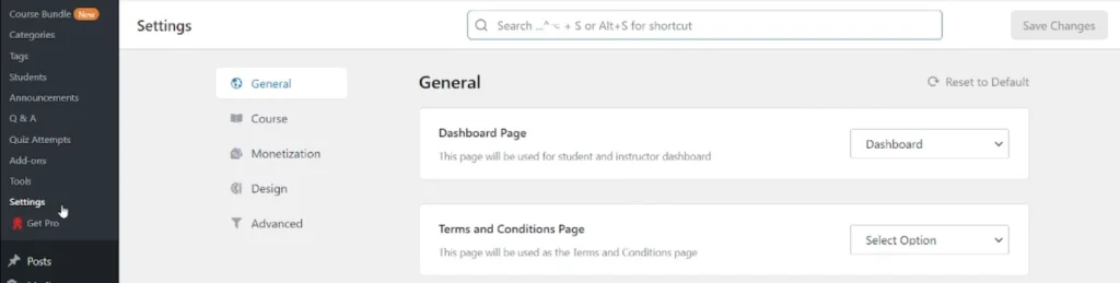 General Settings Dashboard-Tutor LMS