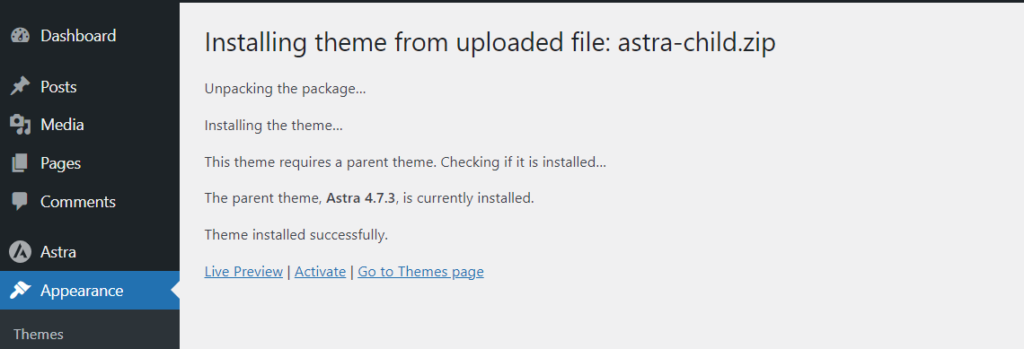 Installing Child Theme