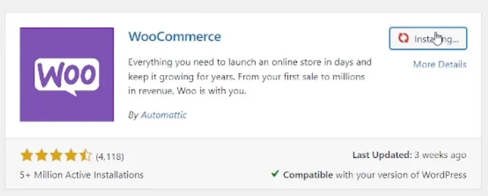 Installing WooCommerce