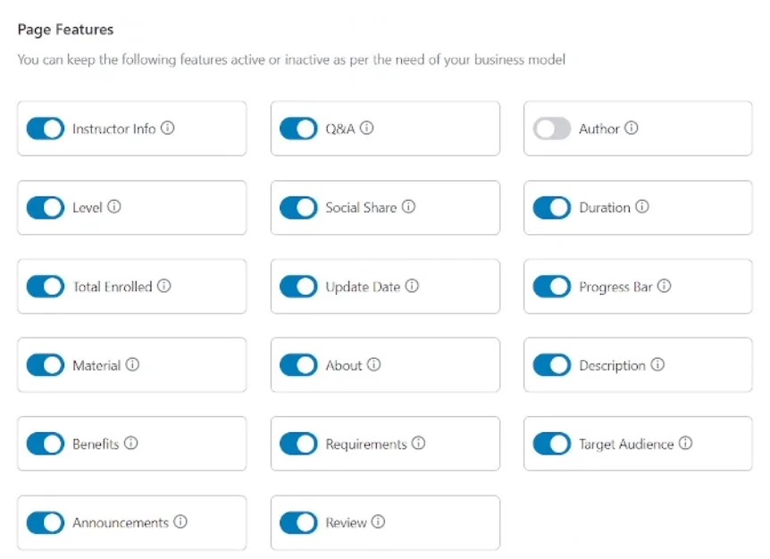 Page Features-Tutor LMS
