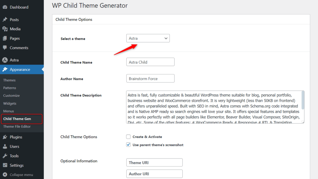 Select Your Theme-WP Child Theme Generator