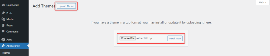 Uploading Child Theme