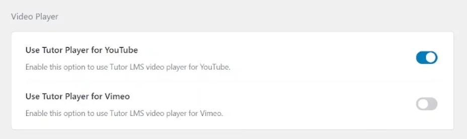 Video Player Setting-Tutor LMS