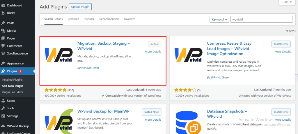 01.nstall WPvivid on Both Websites