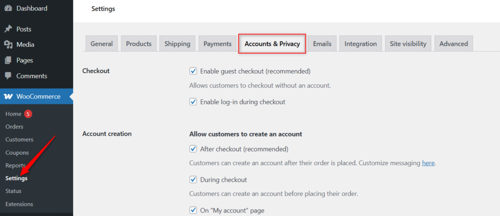 account & privacy