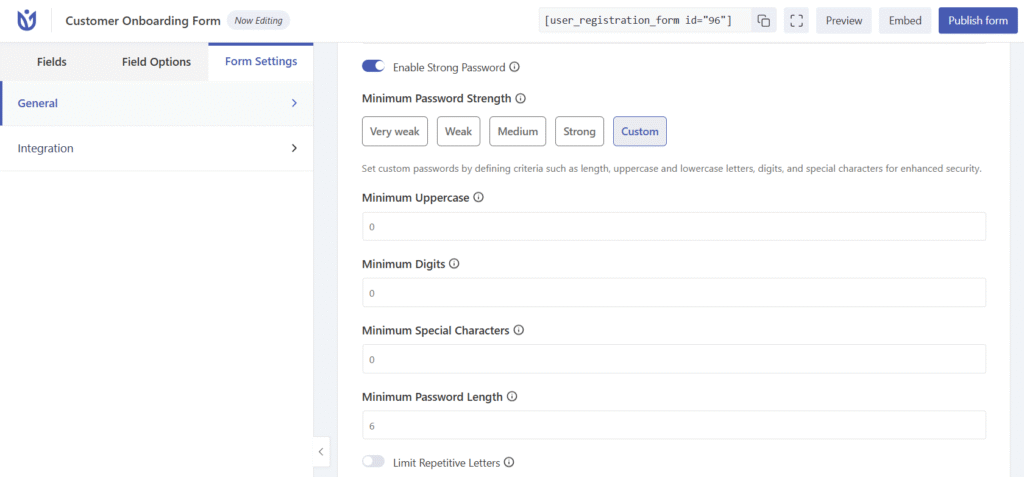 form general setting
