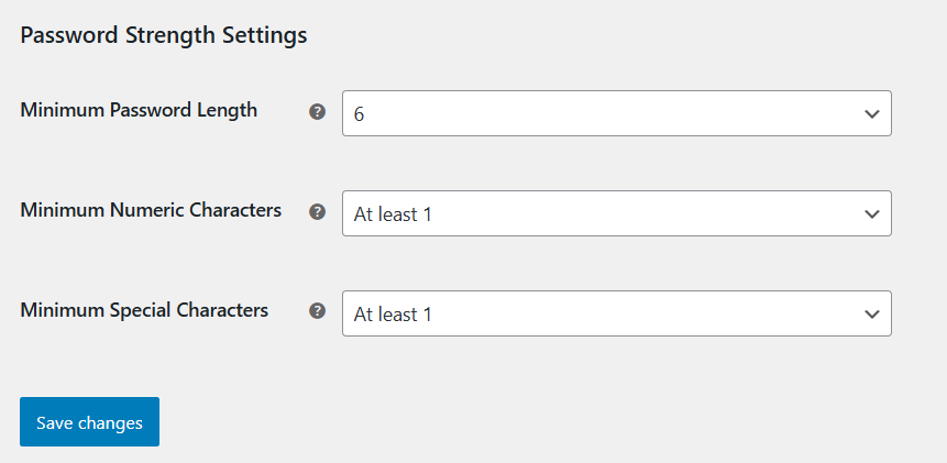 password strength setting