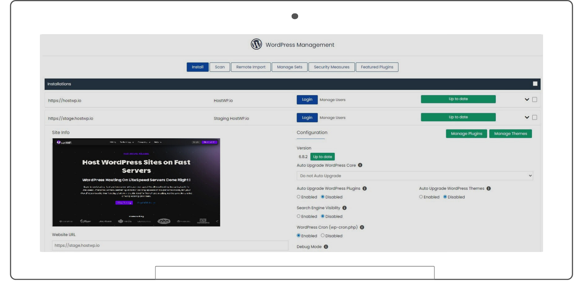 WordPress Manager Cpanel Dashboard