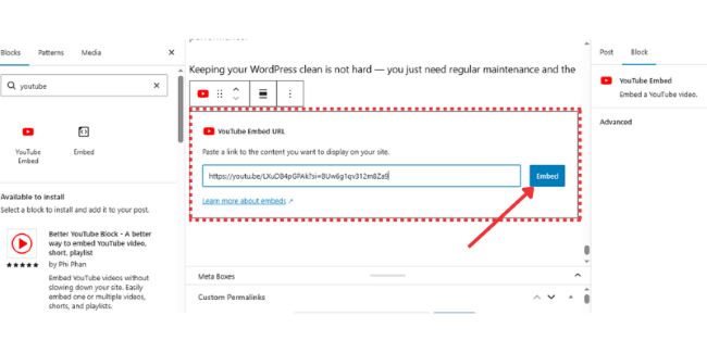 Embedding through link