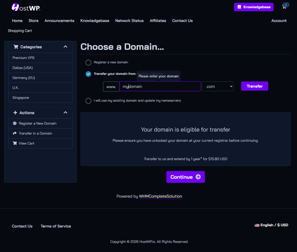 Transfer Your Domain