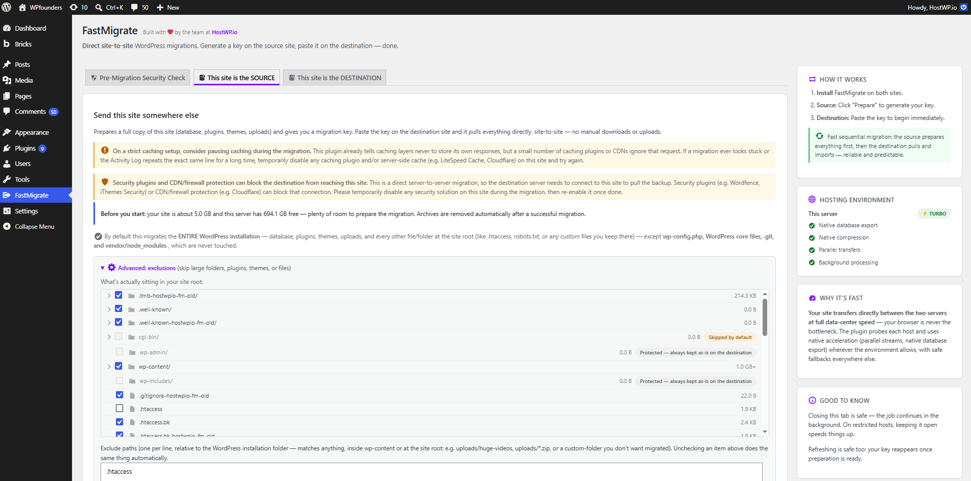 FastMigrate - Source Screen