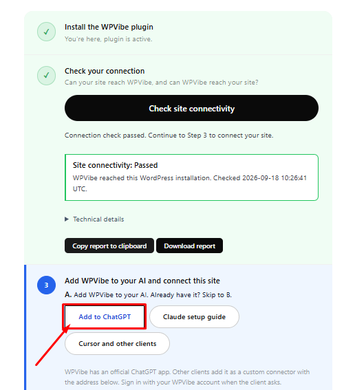 Connecting MCP to WordPress: A Step-by-Step Guide Using WPVibe 3 add to chatgpt