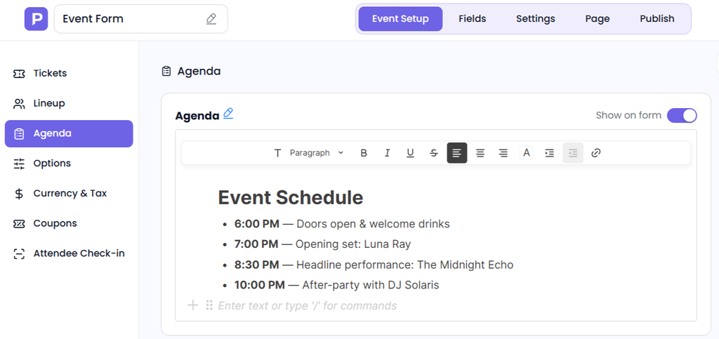 How to Sell Event Tickets Online: A Complete Guide for Event Organizers 7 agenda