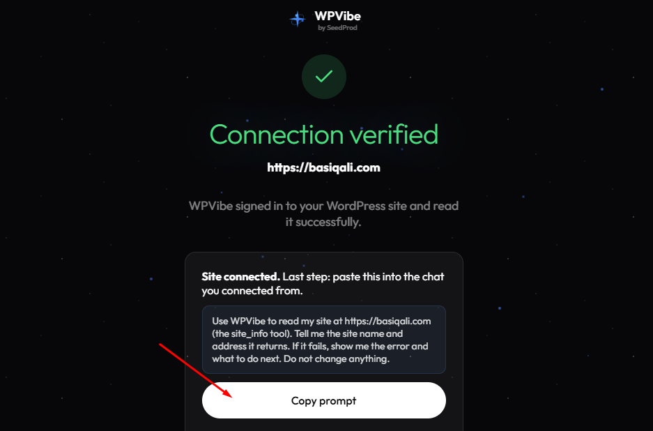 Connecting MCP to WordPress: A Step-by-Step Guide Using WPVibe 8 connection successful