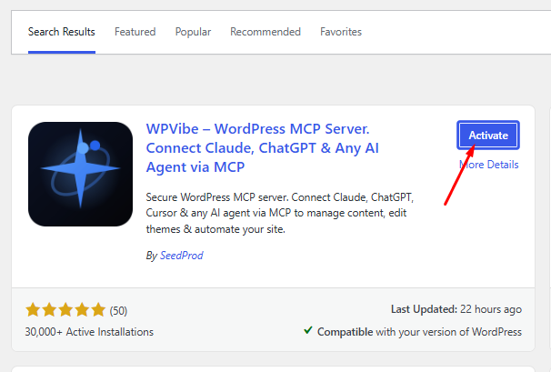 Connecting MCP to WordPress: A Step-by-Step Guide Using WPVibe 1 wpvibe activate